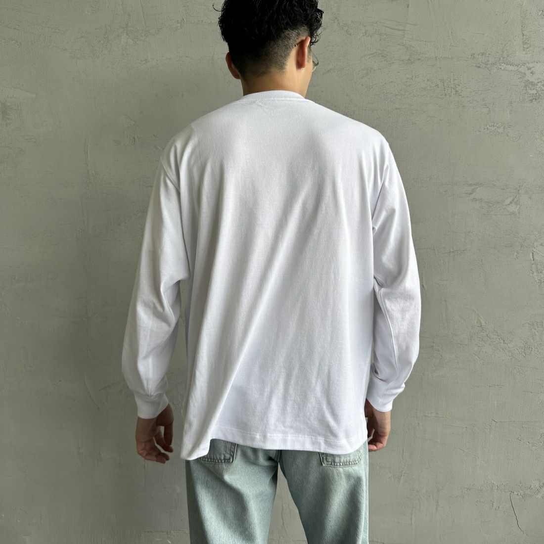 DANTON [ダントン] プレーン ロングスリーブTシャツ [DT-C0200TCB] WHITE&&モデル身長：168cm 着用サイズ：S&&