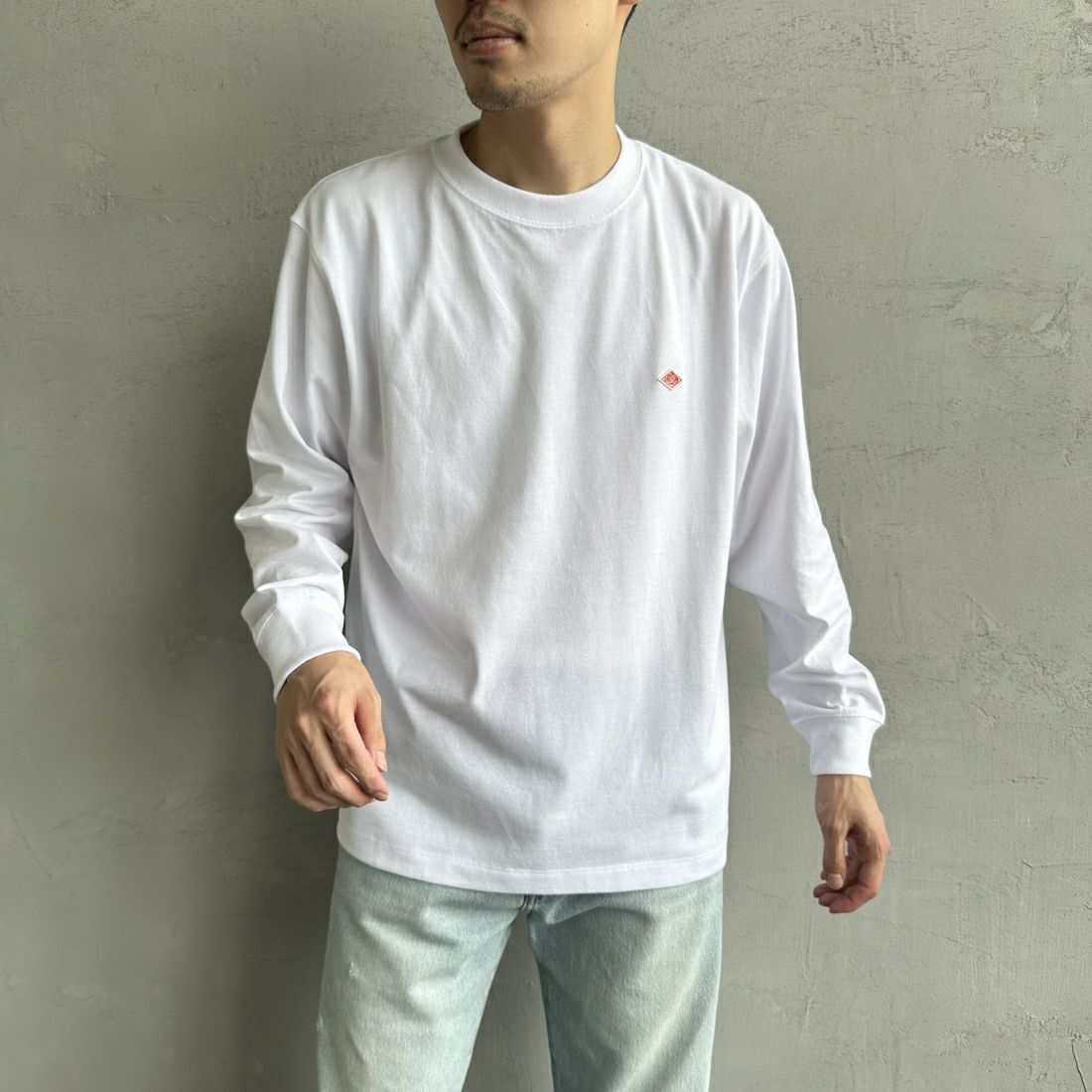 DANTON [ダントン] プレーン ロングスリーブTシャツ [DT-C0200TCB] WHITE&&モデル身長：168cm 着用サイズ：S&&