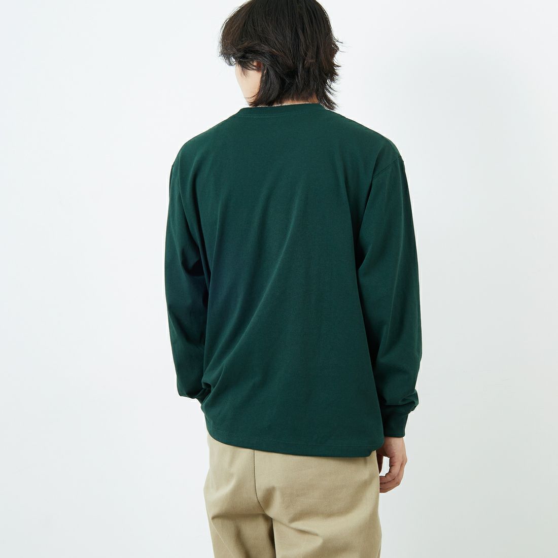 DANTON [ダントン] プレーン ロングスリーブTシャツ [DT-C0200TCB] DARK GREEN &&モデル身長：179cm 着用サイズ：L&&