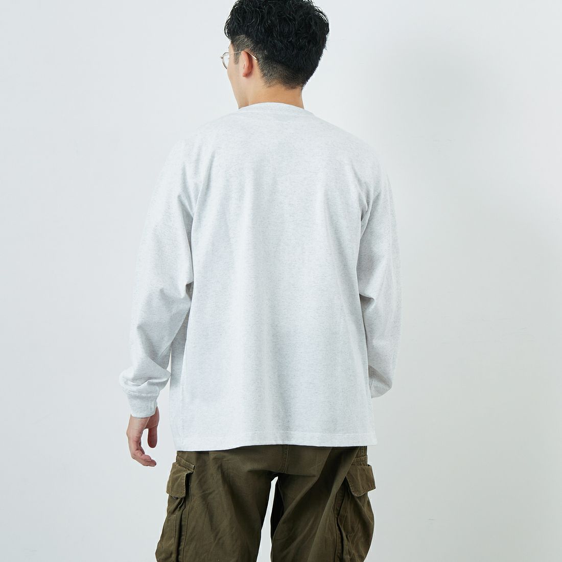 DANTON [ダントン] プレーン ロングスリーブTシャツ [DT-C0200TCB] HEATHER WH &&モデル身長：168cm 着用サイズ：L&&