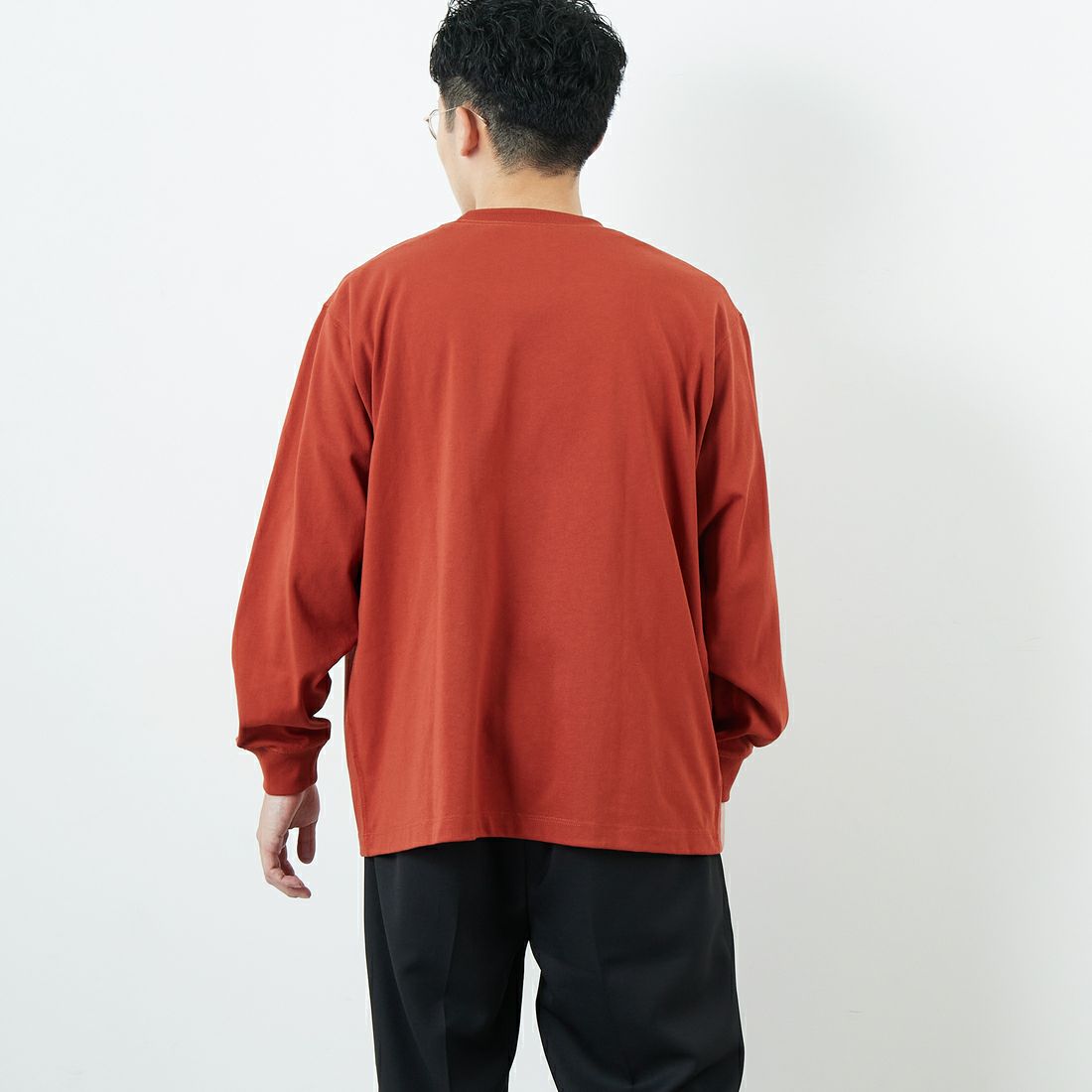 DANTON [ダントン] プレーン ロングスリーブTシャツ [DT-C0200TCB] RED &&モデル身長：168cm 着用サイズ：M&&