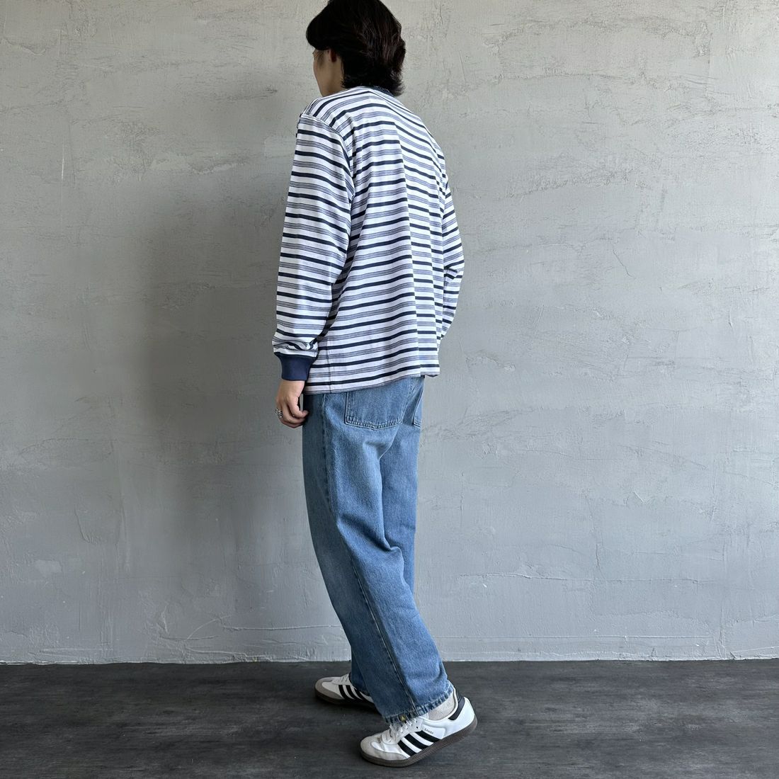 DANTON [ダントン] ストライプ ロングスリーブTシャツ [DT-C0200TCB] L.NVY/WHT &&モデル身長：179cm 着用サイズ：L&&