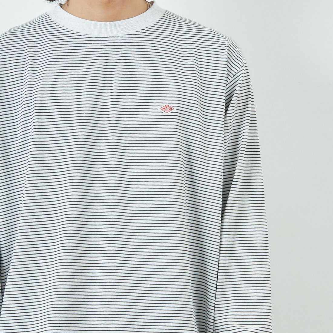 DANTON [ダントン] ストライプ ロングスリーブTシャツ [DT-C0200TCB] H.WH/CHR M &&モデル身長：179cm 着用サイズ：L&&