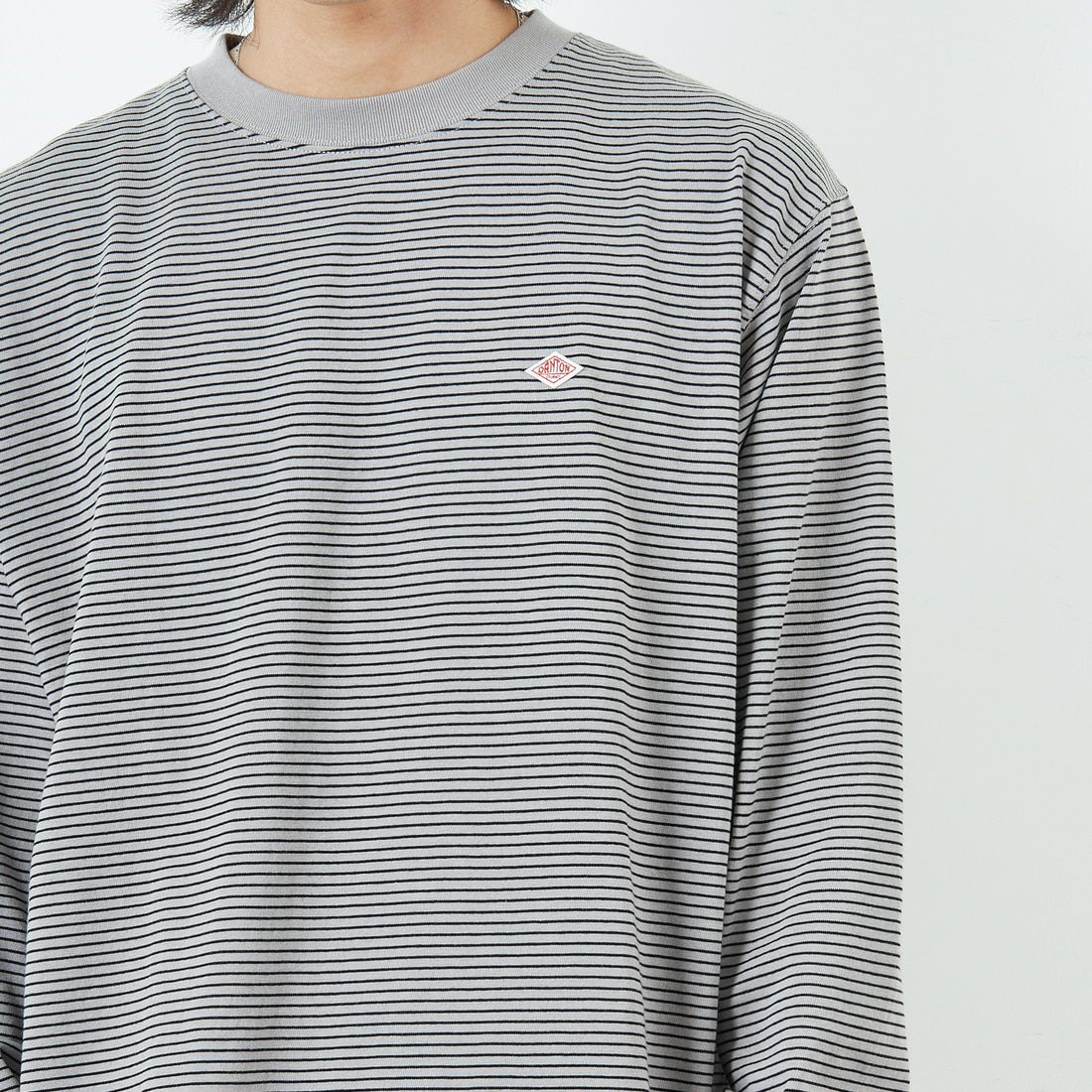 DANTON [ダントン] ストライプ ロングスリーブTシャツ [DT-C0200TCB] GREY/BLACK &&モデル身長：179cm 着用サイズ：L&&