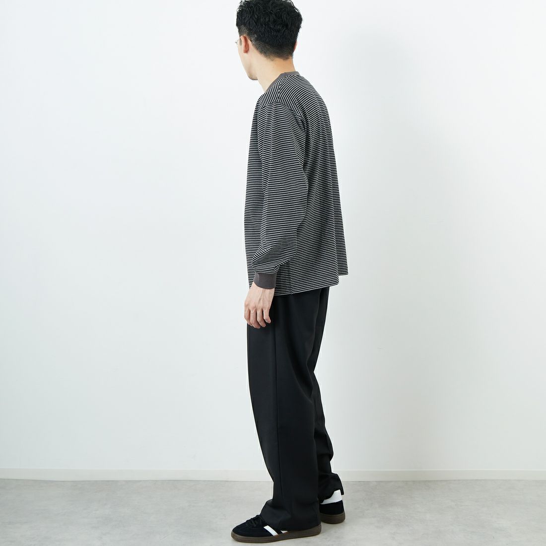 DANTON [ダントン] ストライプ ロングスリーブTシャツ [DT-C0200TCB] BLACK/WHT &&モデル身長：168cm 着用サイズ：S&&