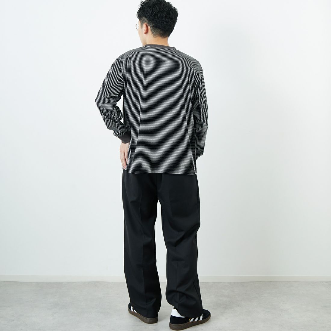 DANTON [ダントン] ストライプ ロングスリーブTシャツ [DT-C0200TCB] BLACK/WHT &&モデル身長：168cm 着用サイズ：S&&