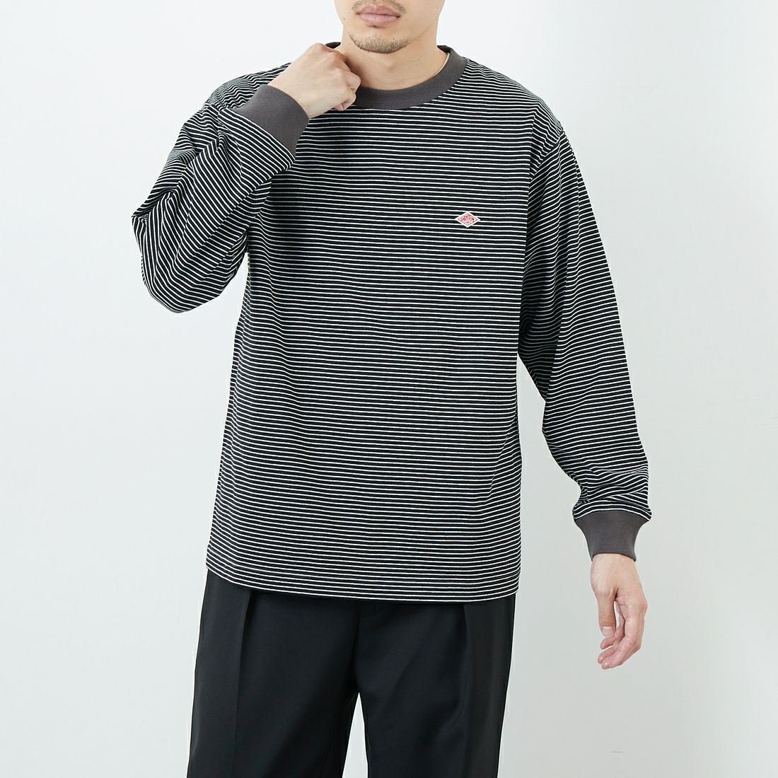 DANTON [ダントン] ストライプ ロングスリーブTシャツ [DT-C0200TCB] BLACK/WHT &&モデル身長：168cm 着用サイズ：S&&