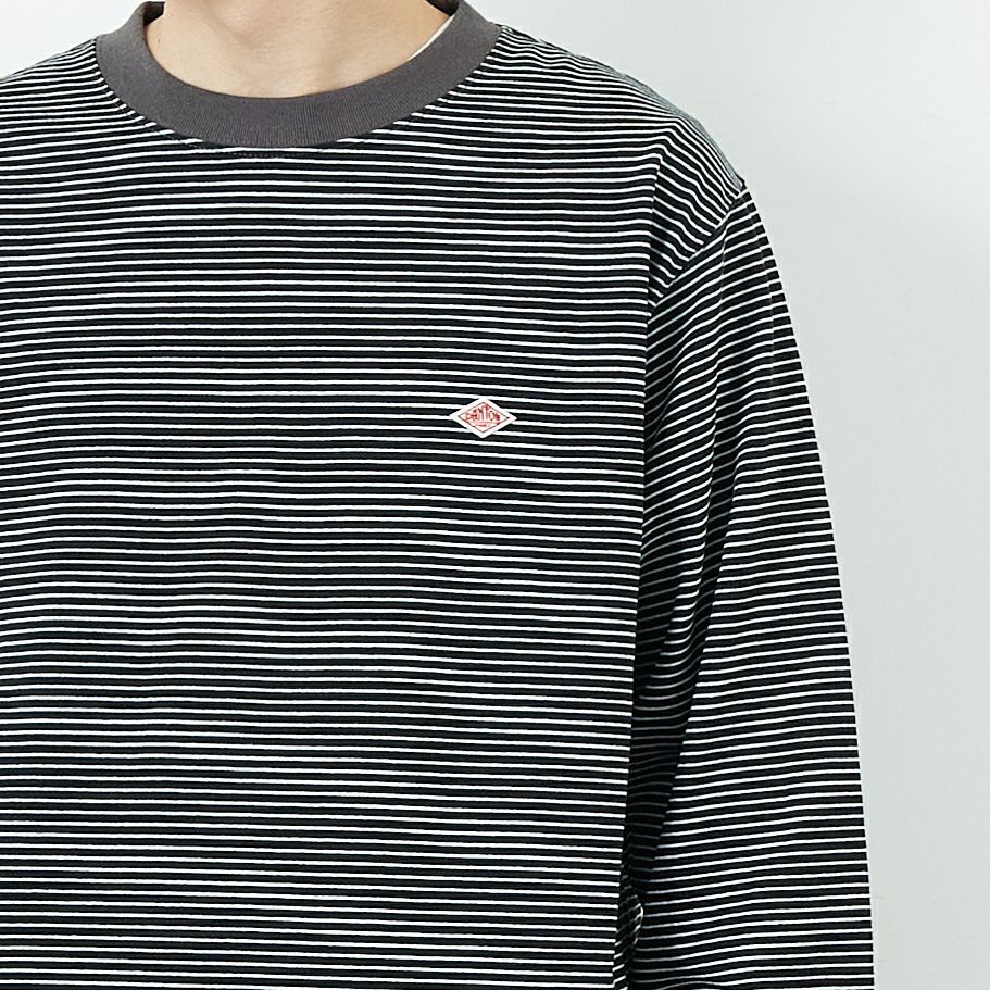 DANTON [ダントン] ストライプ ロングスリーブTシャツ [DT-C0200TCB] BLACK/WHT &&モデル身長：168cm 着用サイズ：S&&
