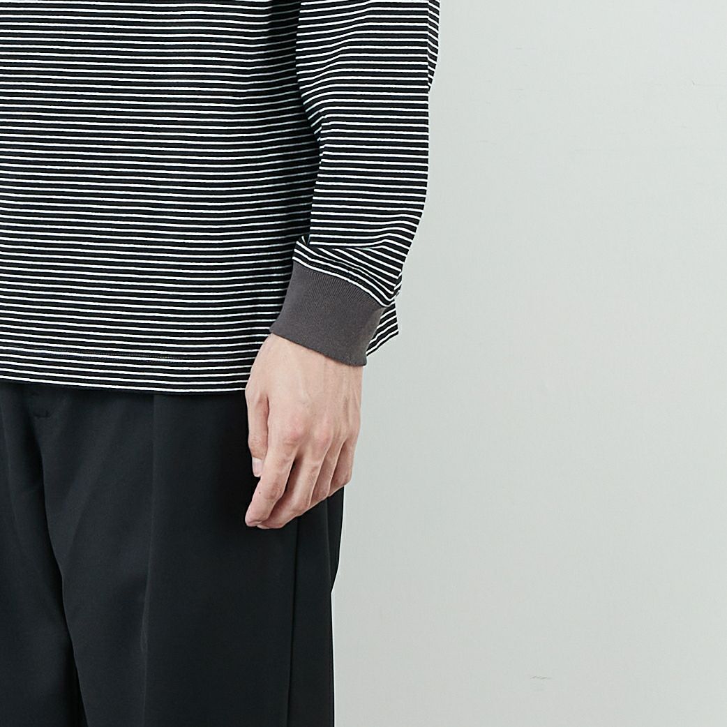 DANTON [ダントン] ストライプ ロングスリーブTシャツ [DT-C0200TCB] BLACK/WHT &&モデル身長：168cm 着用サイズ：S&&
