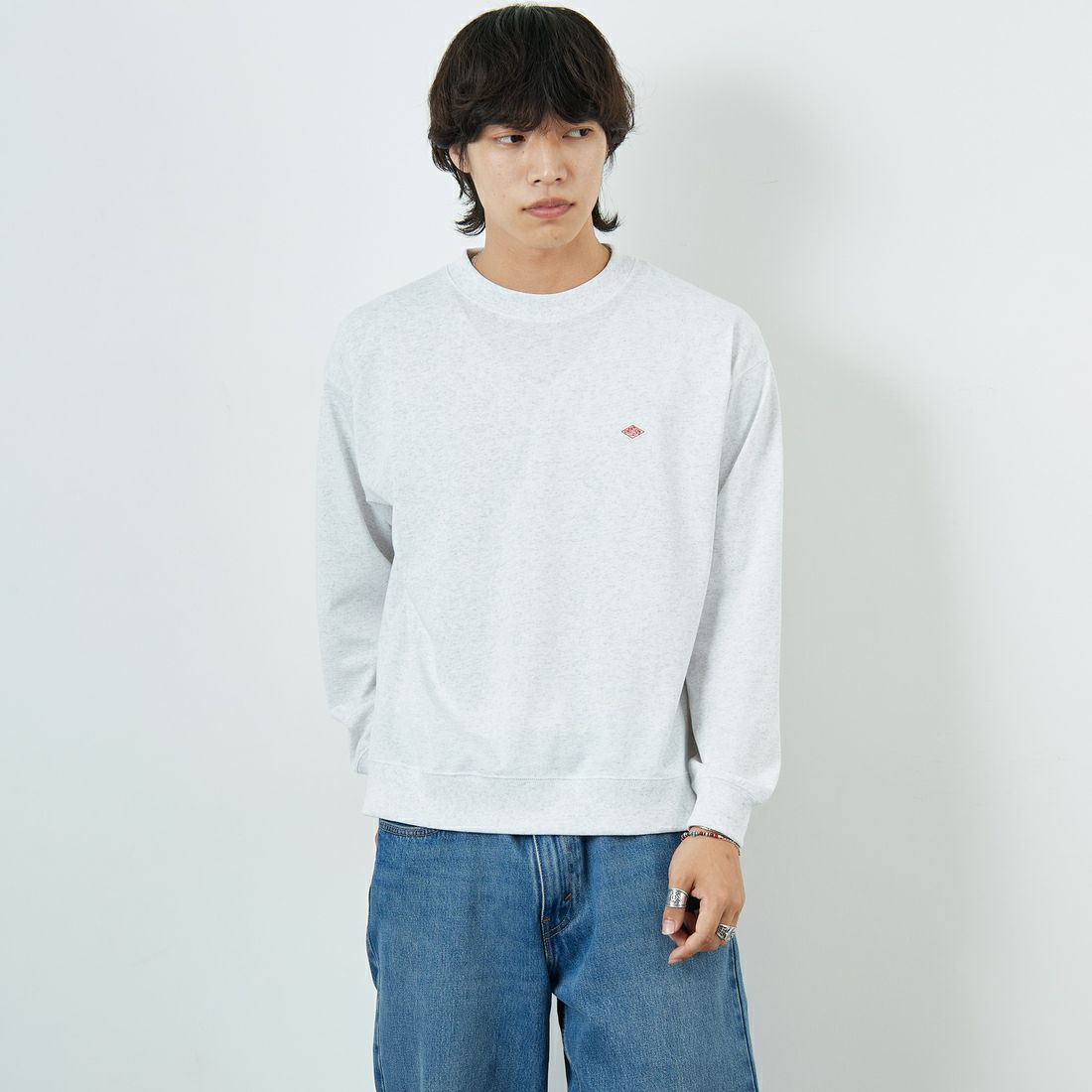 DANTON [ダントン] ソリッド スウェットTシャツ [DT-C0204TCB] HEATHER WH &&モデル身長：179cm 着用サイズ：M&&