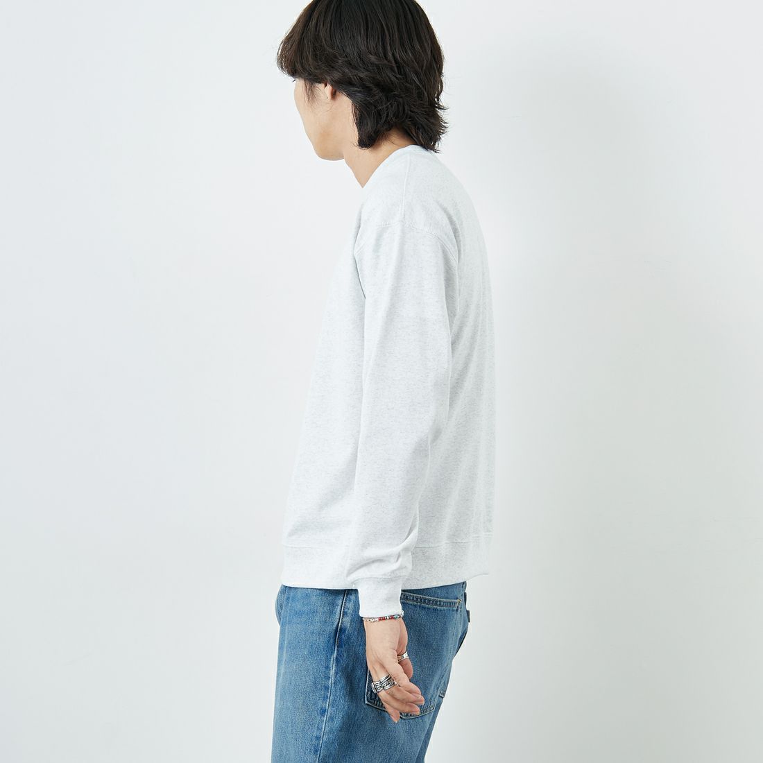 DANTON [ダントン] ソリッド スウェットTシャツ [DT-C0204TCB] HEATHER WH &&モデル身長：179cm 着用サイズ：M&&