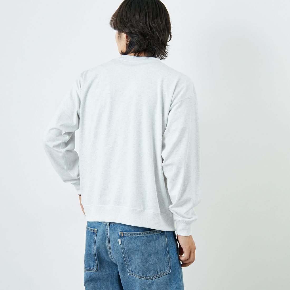 DANTON [ダントン] ソリッド スウェットTシャツ [DT-C0204TCB] HEATHER WH &&モデル身長：179cm 着用サイズ：M&&