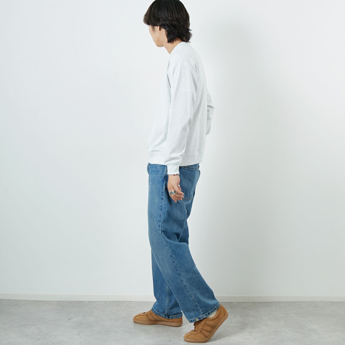 DANTON [ダントン] ソリッド スウェットTシャツ [DT-C0204TCB] HEATHER WH &&モデル身長：179cm 着用サイズ：M&&