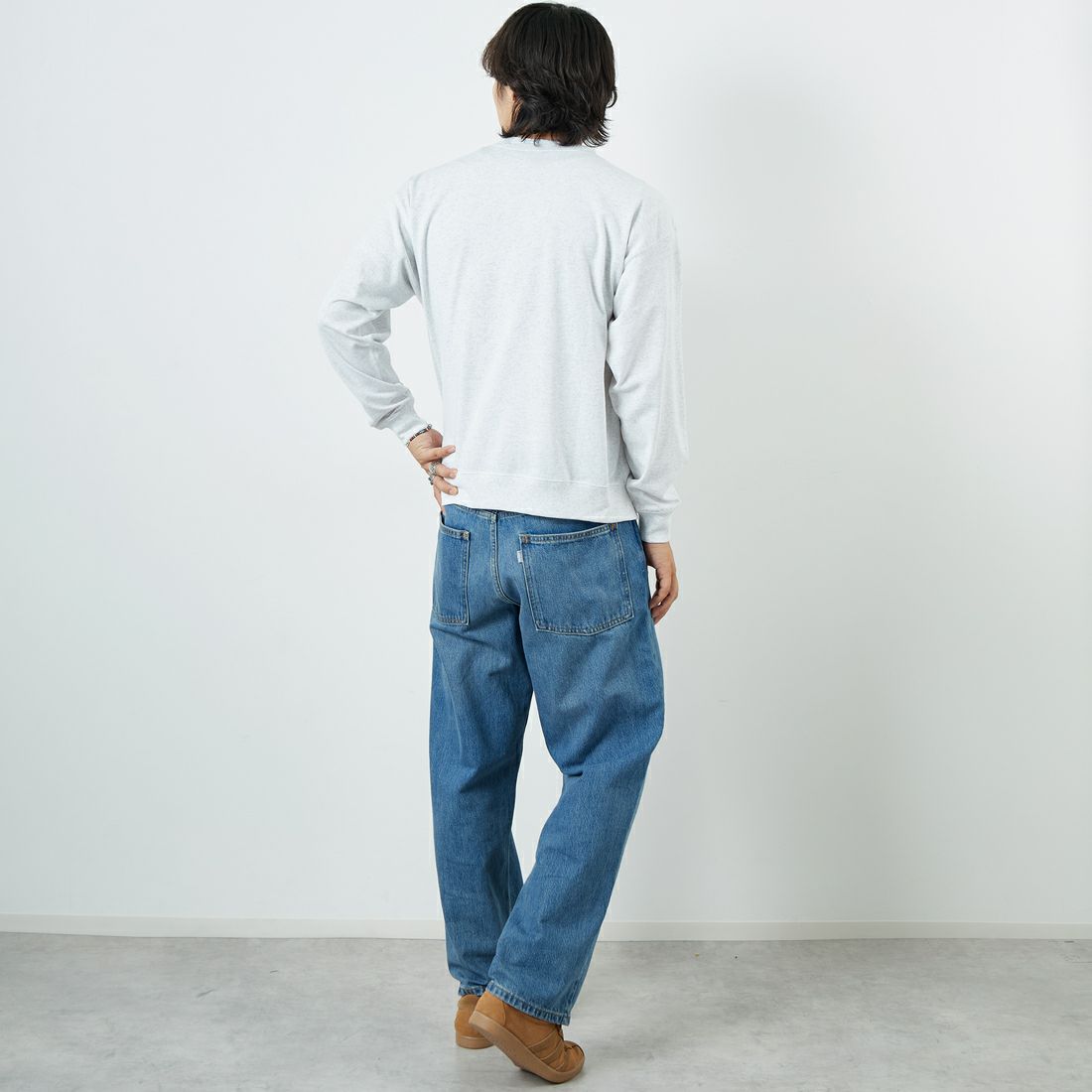 DANTON [ダントン] ソリッド スウェットTシャツ [DT-C0204TCB] HEATHER WH &&モデル身長：179cm 着用サイズ：M&&
