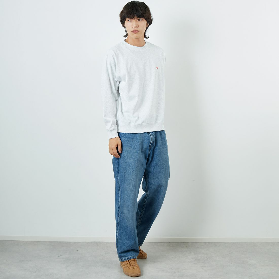 DANTON [ダントン] ソリッド スウェットTシャツ [DT-C0204TCB] HEATHER WH &&モデル身長：179cm 着用サイズ：M&&