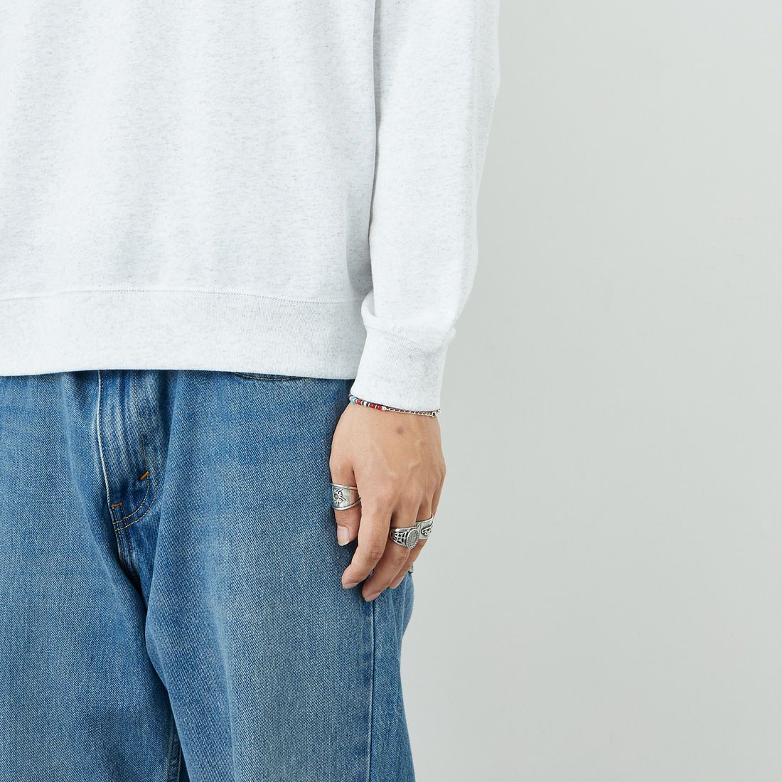 DANTON [ダントン] ソリッド スウェットTシャツ [DT-C0204TCB] HEATHER WH &&モデル身長：179cm 着用サイズ：M&&