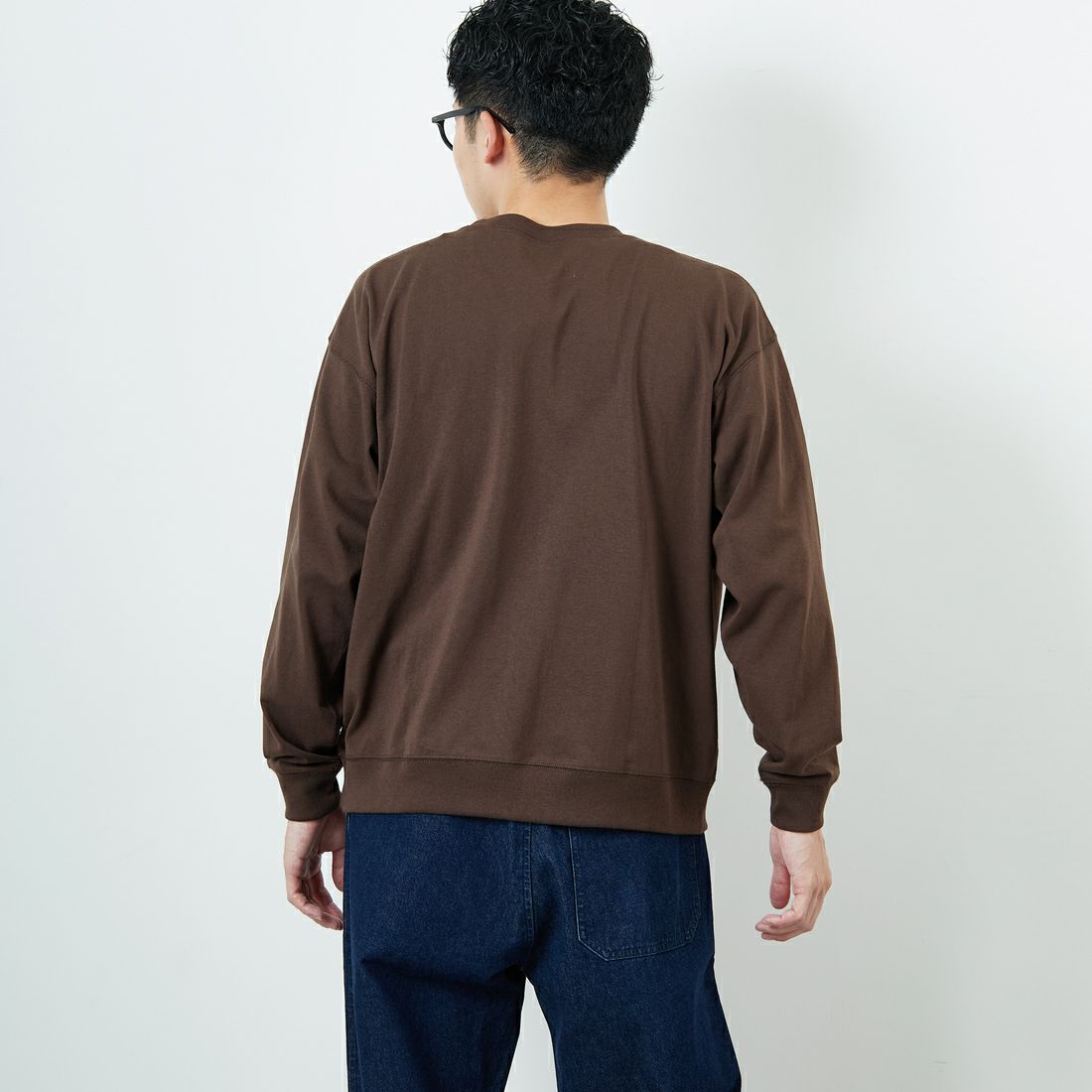 DANTON [ダントン] ソリッド スウェットTシャツ [DT-C0204TCB] DARK BROWN &&モデル身長：168cm 着用サイズ：S&&