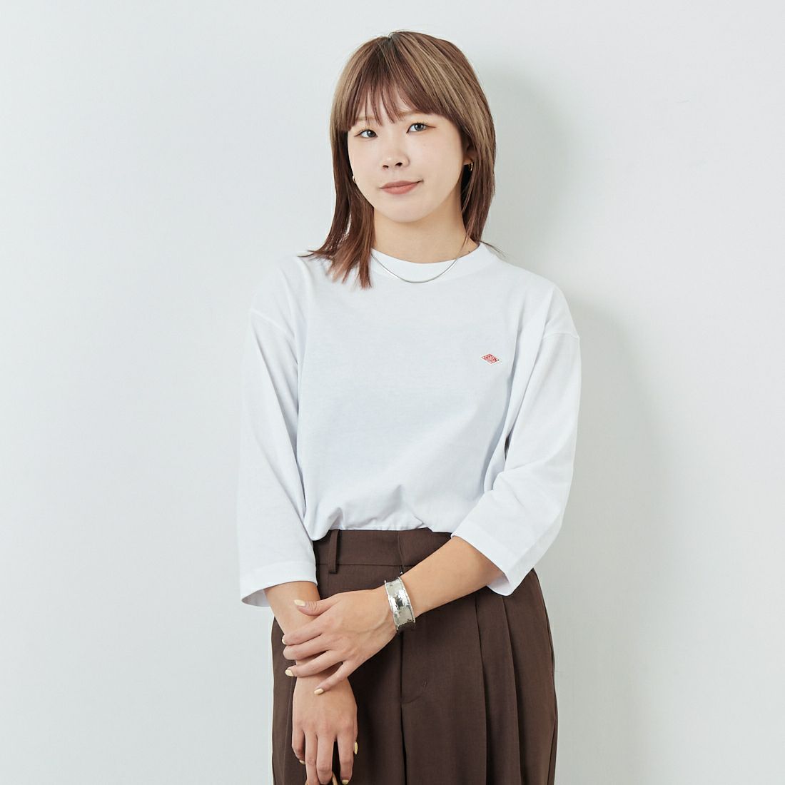 DANTON [ダントン] ソリッド クルーネックプルオーバー [DT-C0131TCB] WHITE &&モデル身長：167cm 着用サイズ：S&&