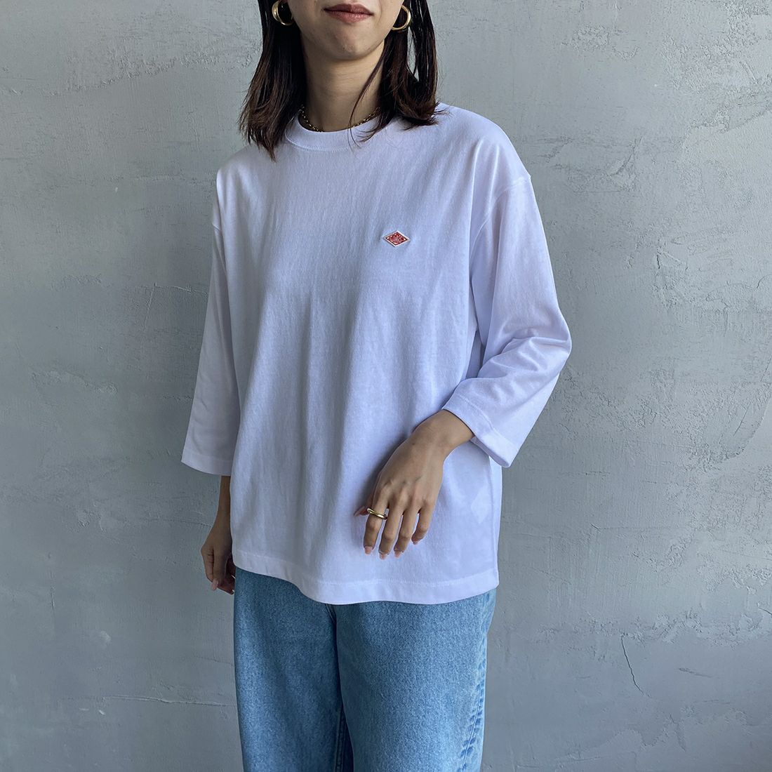 DANTON [ダントン] ソリッド クルーネックプルオーバー [DT-C0131TCB] WHITE &&モデル身長：163cm 着用サイズ：S&&