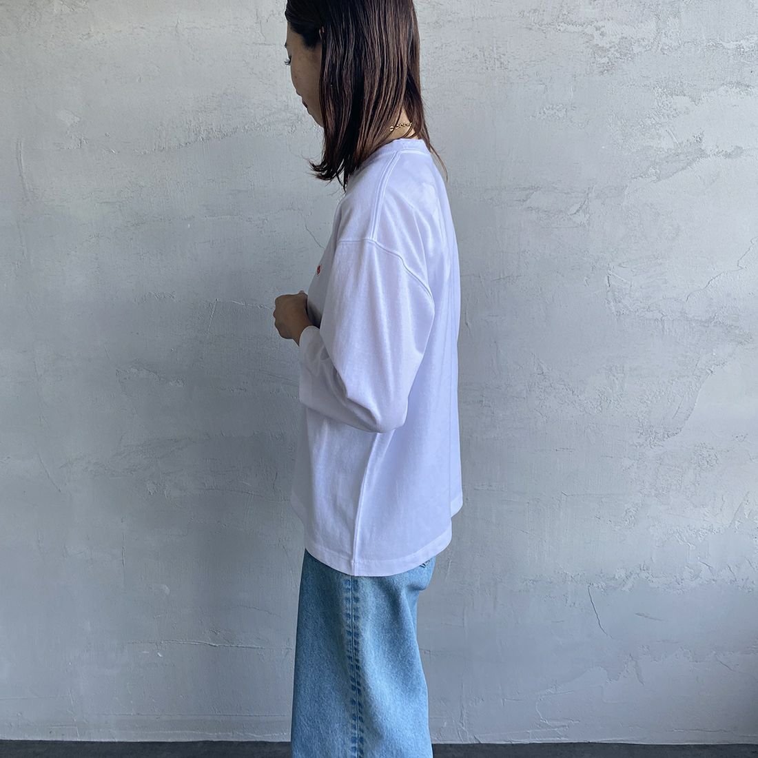 DANTON [ダントン] ソリッド クルーネックプルオーバー [DT-C0131TCB] WHITE &&モデル身長：163cm 着用サイズ：S&&