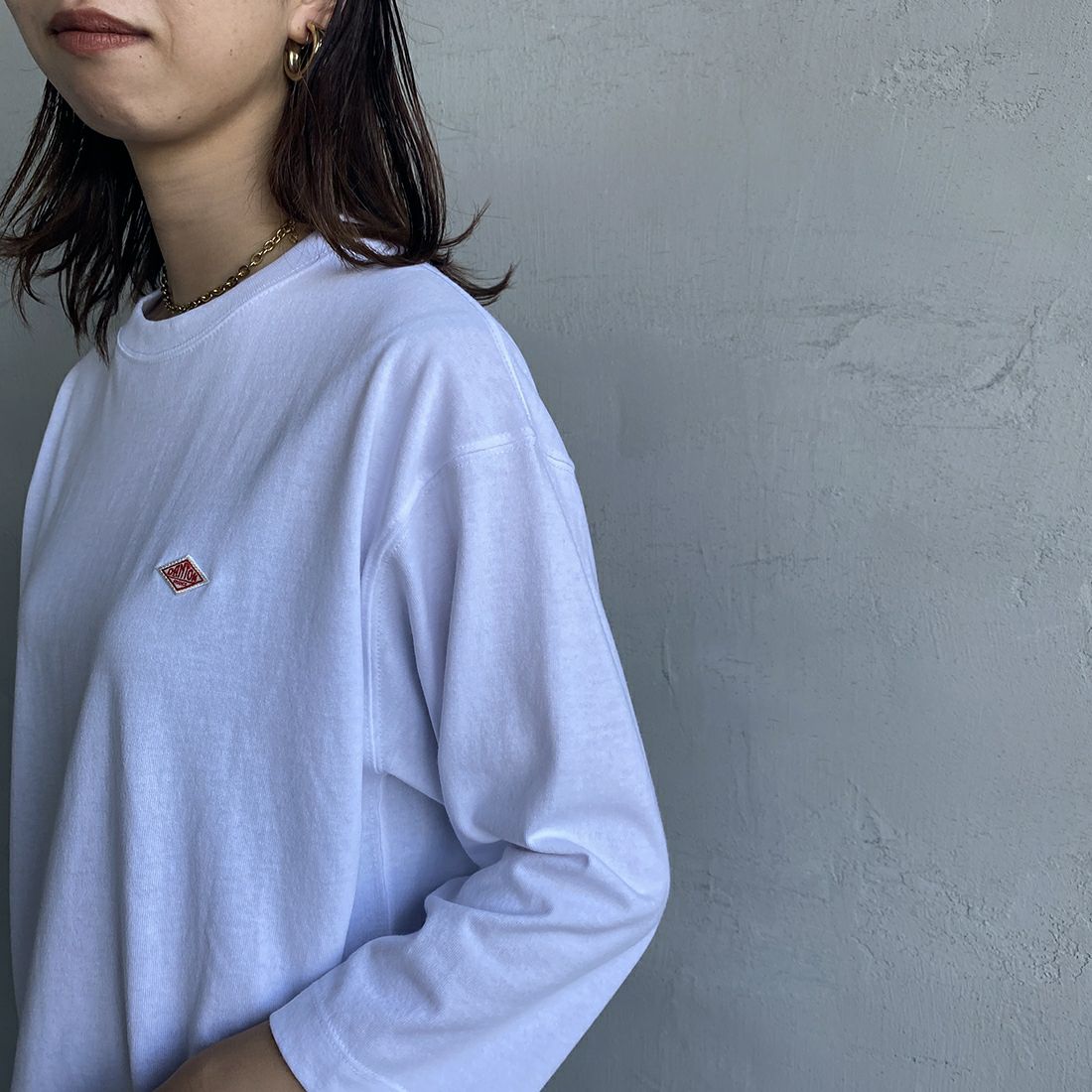 DANTON [ダントン] ソリッド クルーネックプルオーバー [DT-C0131TCB] WHITE &&モデル身長：163cm 着用サイズ：S&&