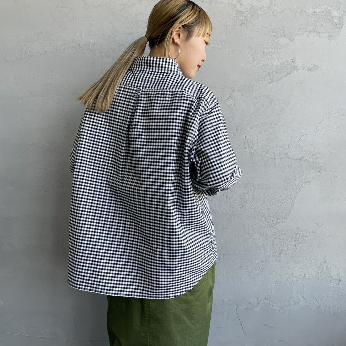 DANTON [ダントン] ラウンドカラー オックスフォードシャツ [DT-B0281OXP] BLK/WHT GN &&モデル身長：156cm 着用サイズ：36&&