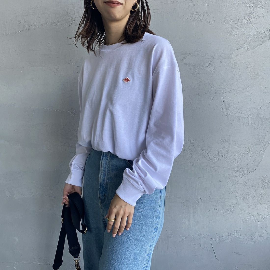 DANTON [ダントン] ソリッド ロングスリーブTシャツ [DT-C0269TCB] WHITE&&モデル身長：163cm 着用サイズ：S&&