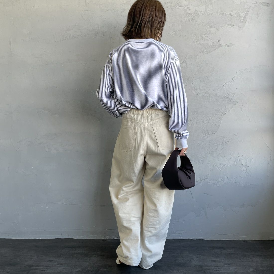 DANTON [ダントン] ロングスリーブTシャツ ボーダー [DT-C0269TCB] H.WH/CHARC &&モデル身長：158cm 着用サイズ：S&&