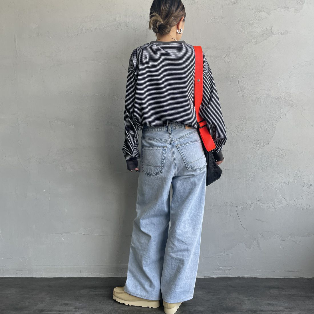 DANTON [ダントン] ロングスリーブTシャツ ボーダー [DT-C0269TCB] BLACK/WHIT &&モデル身長：150cm 着用サイズ：S&&