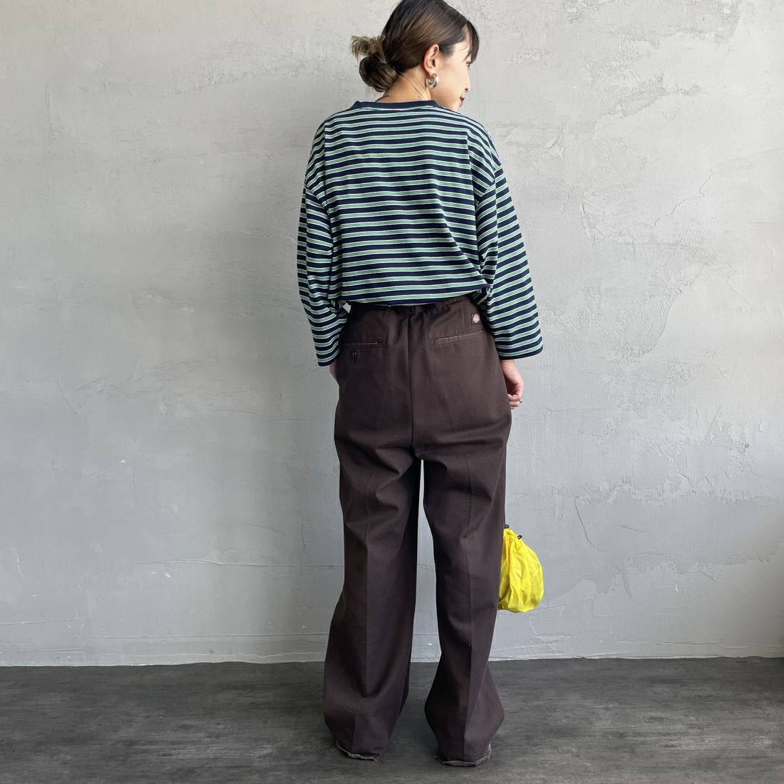 DANTON [ダントン] ストライプ クルーネックプルオーバー [DT-C0131TCB] NVY/GRN MT &&モデル身長：150cm 着用サイズ：S&&