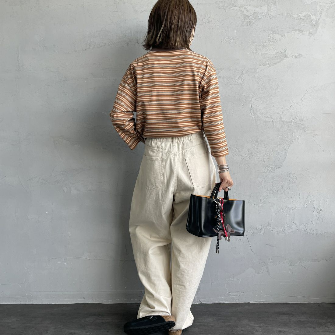 DANTON [ダントン] ストライプ クルーネックプルオーバー [DT-C0131TCB] BRN/ORG MT &&モデル身長：158cm 着用サイズ：S&&
