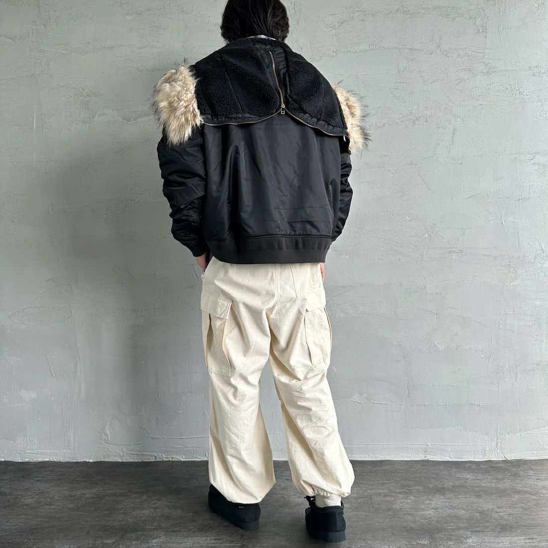 MILITARY [ミリタリー] 別注 N-2B オーバーサイズフライトジャケット [T-24789002-JF] BLACK &&モデル身長：179cm 着用サイズ：L&&