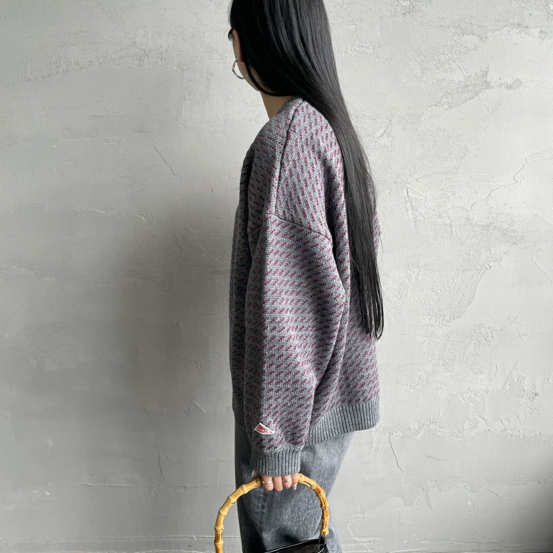 KELTY [ケルティ] 別注 クルーネック ジャガードニット [KE243W30IN02-JF] GRY/PPL &&モデル身長：156cm 着用サイズ：F&&