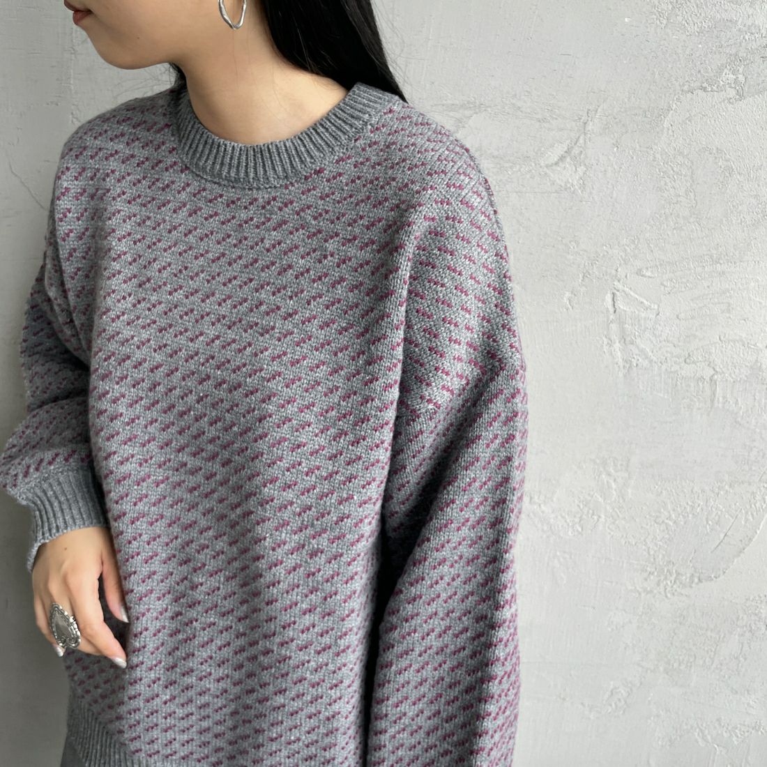 KELTY [ケルティ] 別注 クルーネック ジャガードニット [KE243W30IN02-JF] GRY/PPL