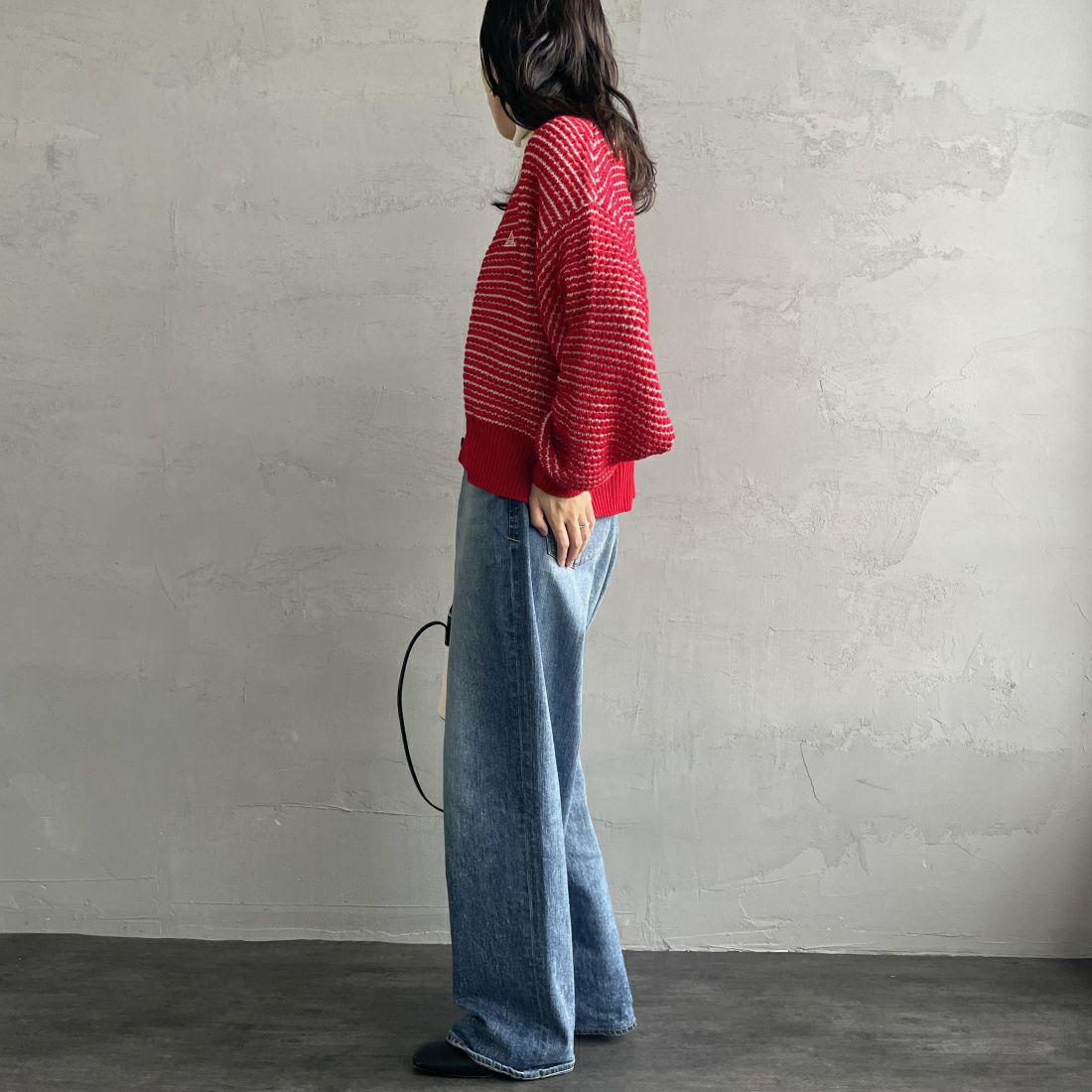 KELTY [ケルティ] 別注 ジャガードニットカーディガン [KE243W30IN01-JF] RED/BEG &&モデル身長：156cm 着用サイズ：F&&