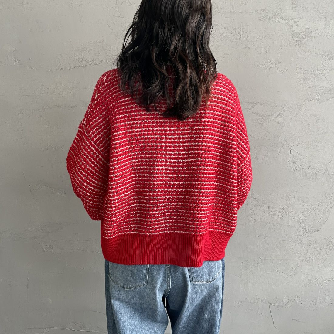 KELTY [ケルティ] 別注 ジャガードニットカーディガン [KE243W30IN01-JF] RED/BEG &&モデル身長：156cm 着用サイズ：F&&