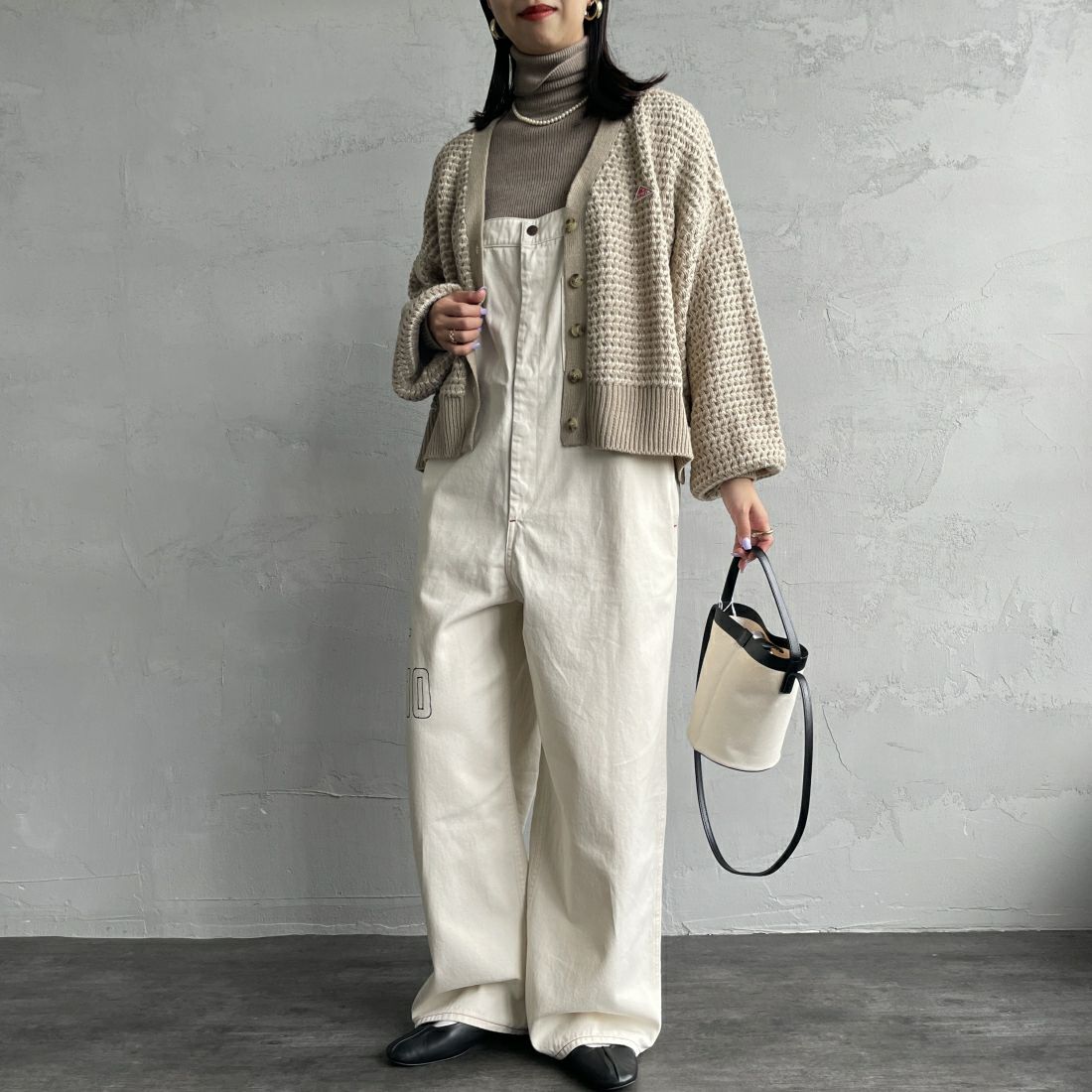 KELTY [ケルティ] 別注 ジャガードニットカーディガン [KE243W30IN01-JF] BEG/WHT &&モデル身長：160cm 着用サイズ：F&&