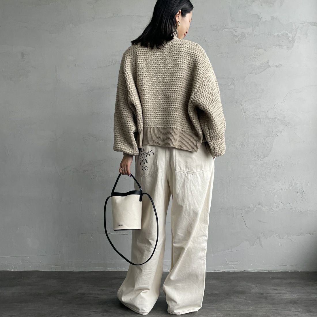 KELTY [ケルティ] 別注 ジャガードニットカーディガン [KE243W30IN01-JF] BEG/WHT &&モデル身長：160cm 着用サイズ：F&&