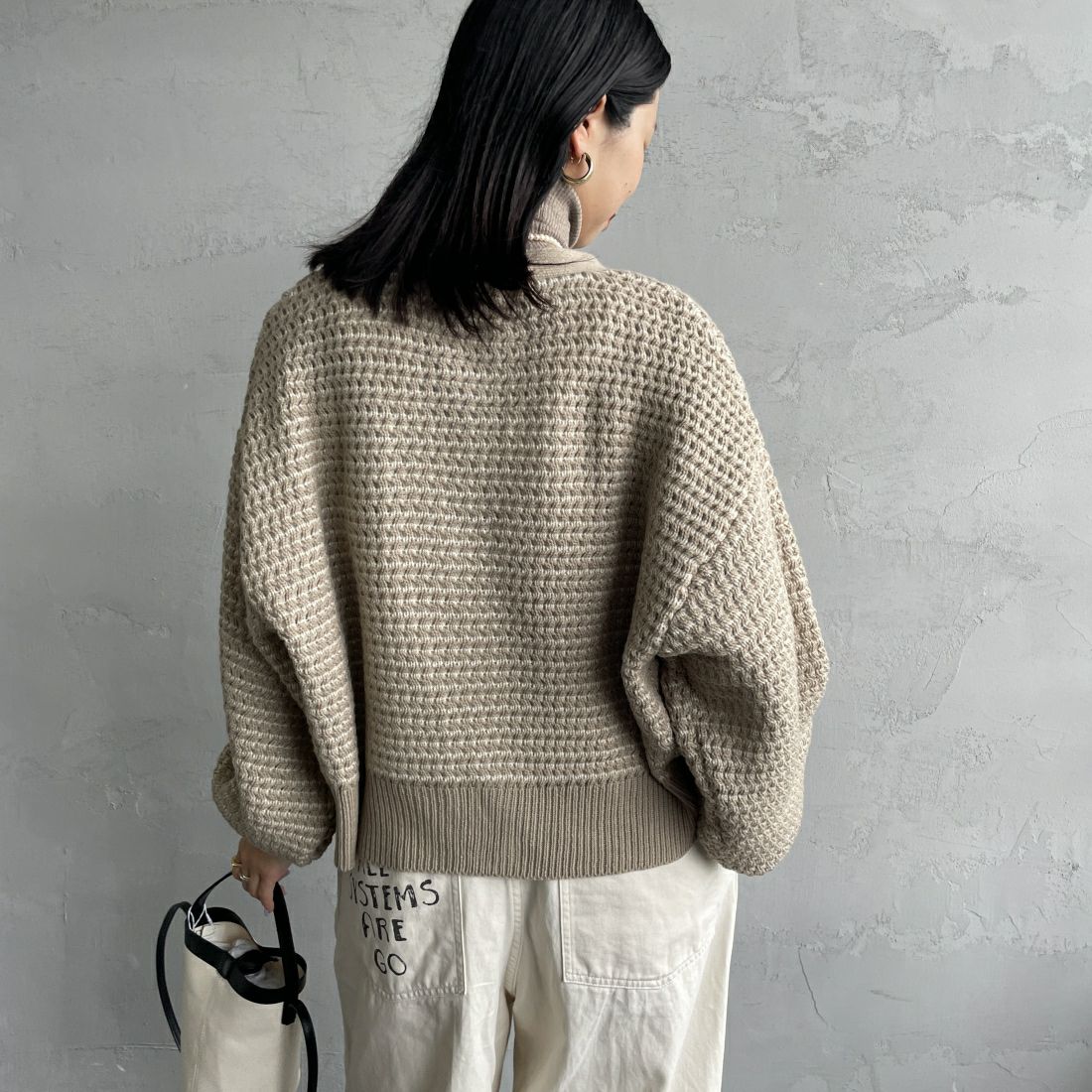 KELTY [ケルティ] 別注 ジャガードニットカーディガン [KE243W30IN01-JF] BEG/WHT &&モデル身長：160cm 着用サイズ：F&&