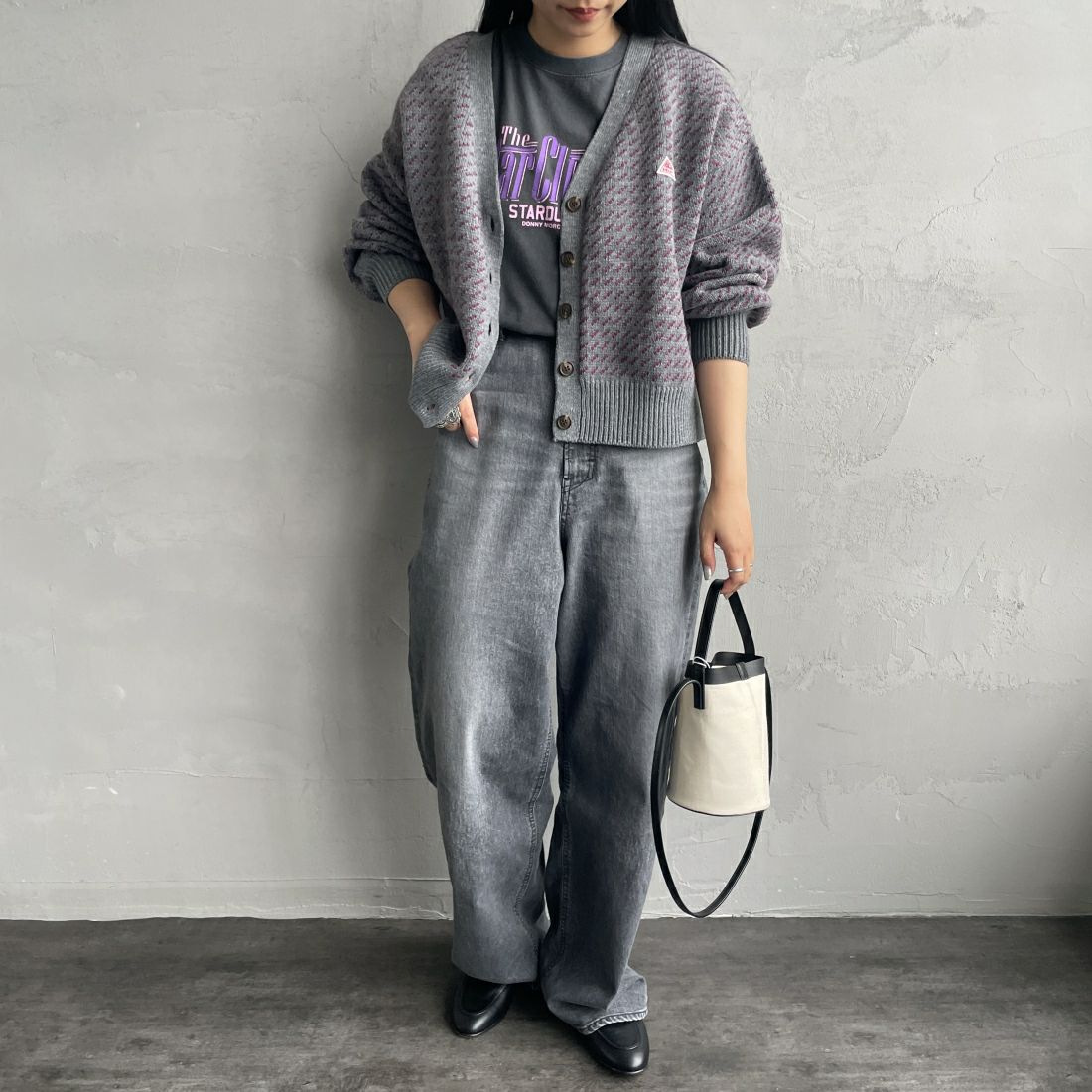 KELTY [ケルティ] 別注 ジャガードニットカーディガン [KE243W30IN01-JF] GRY/PPL &&モデル身長：156cm 着用サイズ：F&&