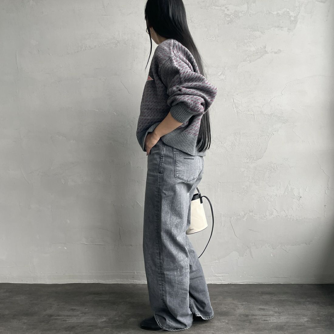 KELTY [ケルティ] 別注 ジャガードニットカーディガン [KE243W30IN01-JF] GRY/PPL &&モデル身長：156cm 着用サイズ：F&&