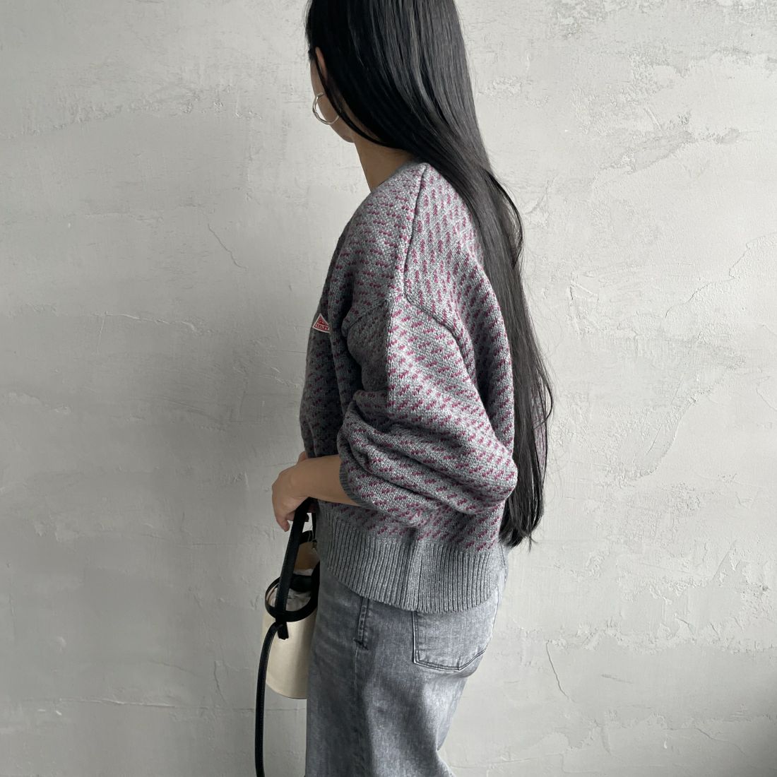 KELTY [ケルティ] 別注 ジャガードニットカーディガン [KE243W30IN01-JF] GRY/PPL &&モデル身長：156cm 着用サイズ：F&&