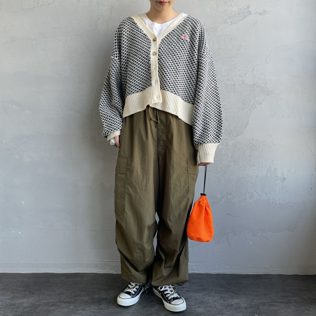 KELTY [ケルティ] 別注 ジャガードニットカーディガン [KE243W30IN01-JF] WHT/NVY &&モデル身長：156cm 着用サイズ：F&&