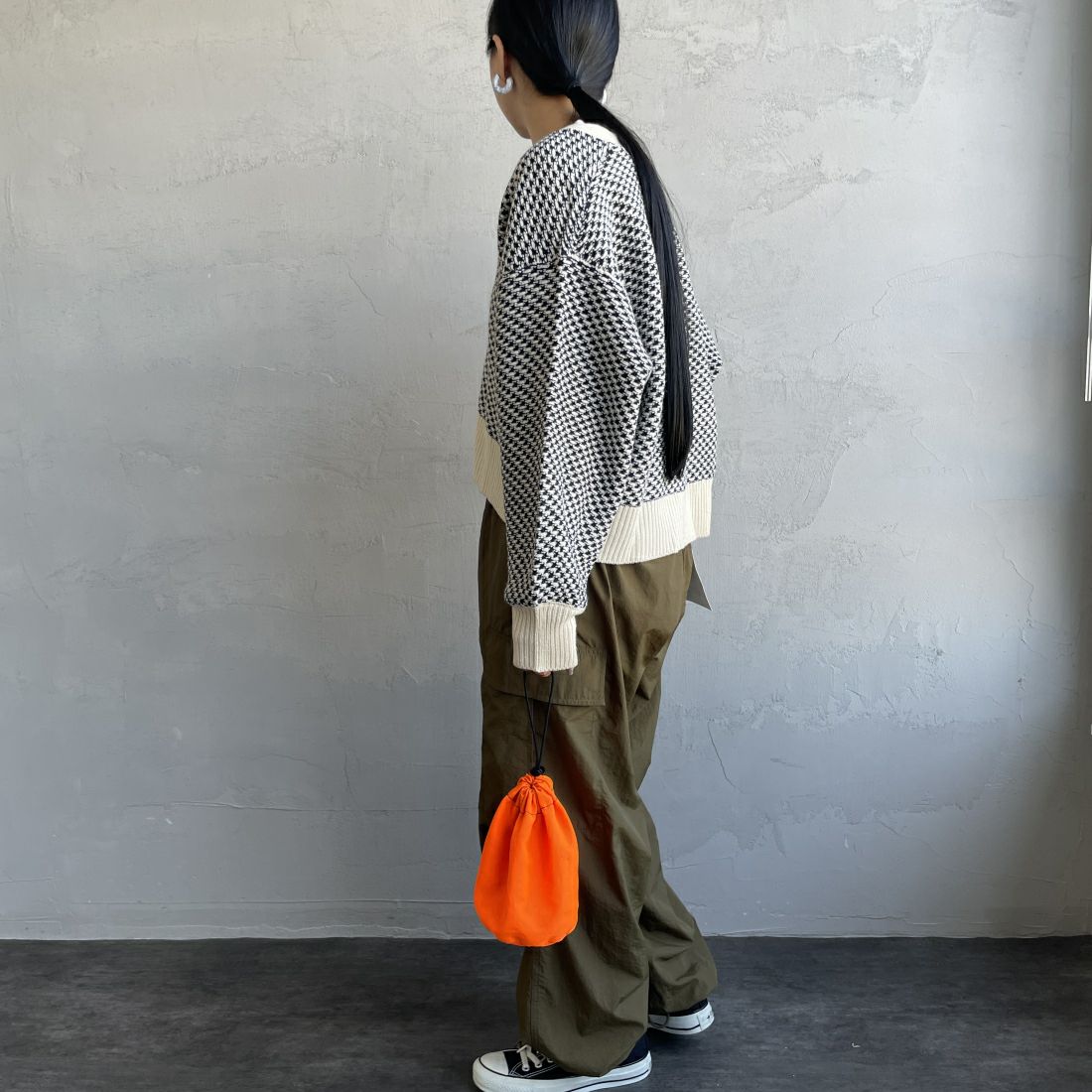 KELTY [ケルティ] 別注 ジャガードニットカーディガン [KE243W30IN01-JF] WHT/NVY &&モデル身長：156cm 着用サイズ：F&&