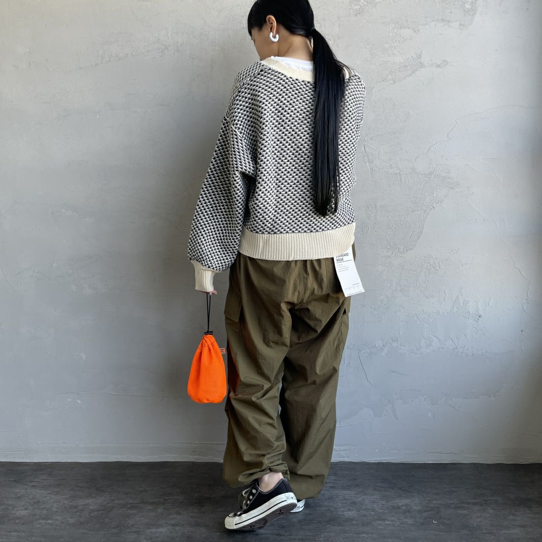 KELTY [ケルティ] 別注 ジャガードニットカーディガン [KE243W30IN01-JF] WHT/NVY &&モデル身長：156cm 着用サイズ：F&&