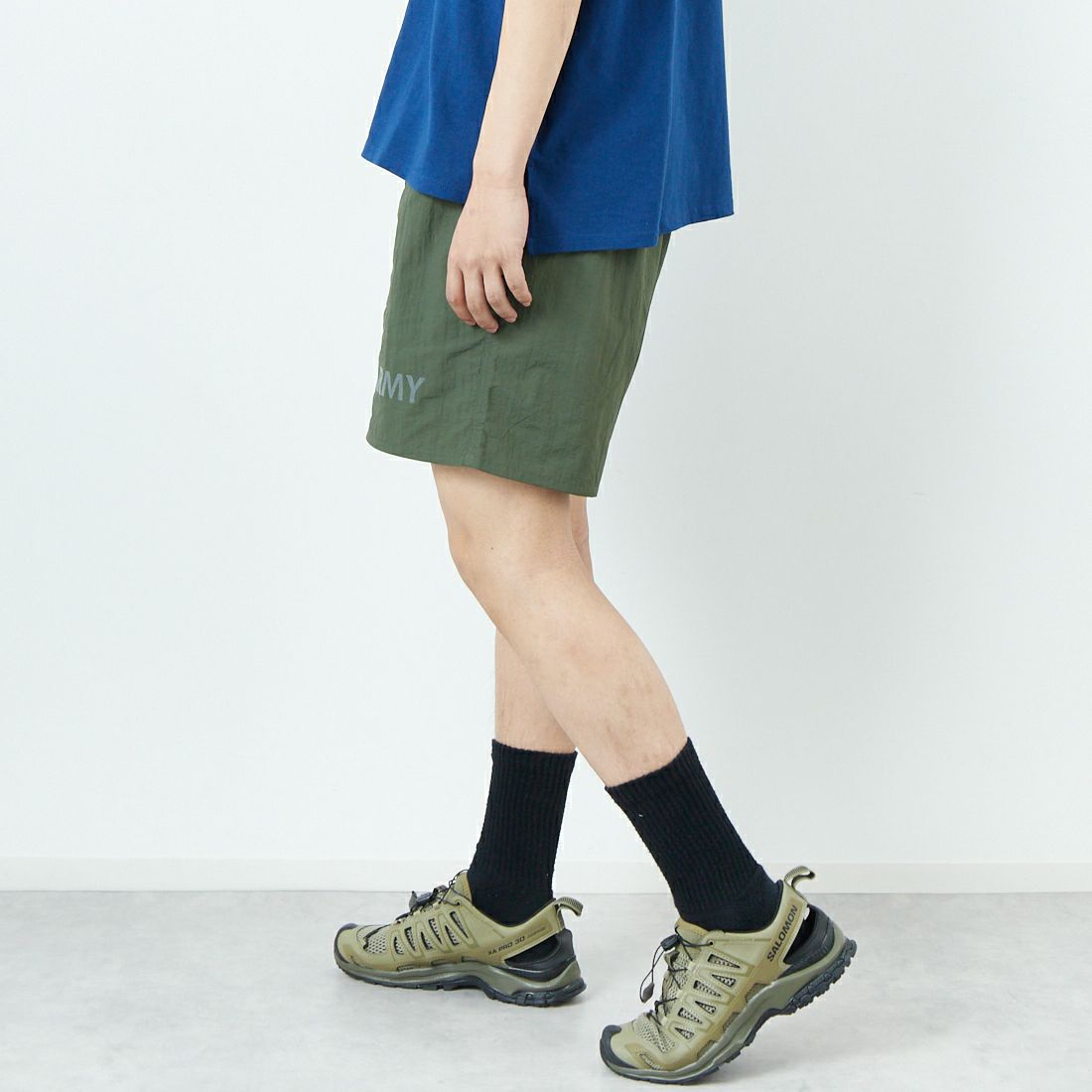 THRIFTY LOOK [スリフティールック] 別注 アーミーショーツ [NSV-505-JF] ｵﾘｰﾌﾞ &&モデル身長：179cm 着用サイズ：M&&