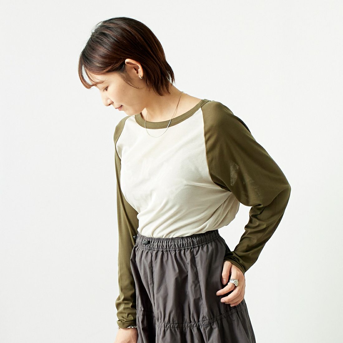 St.Johns 3rd club [セントジョンズサードクラブ] U.S.M.M.A シアーTシャツ [SJ24-15] BEG/KHK &&モデル身長：167cm 着用サイズ：F&&