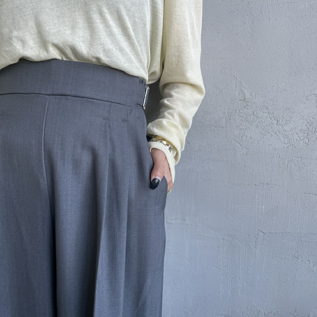 By/m [バイエム] センタープレスタックワイドパンツ [B24132055] 07 GRAY