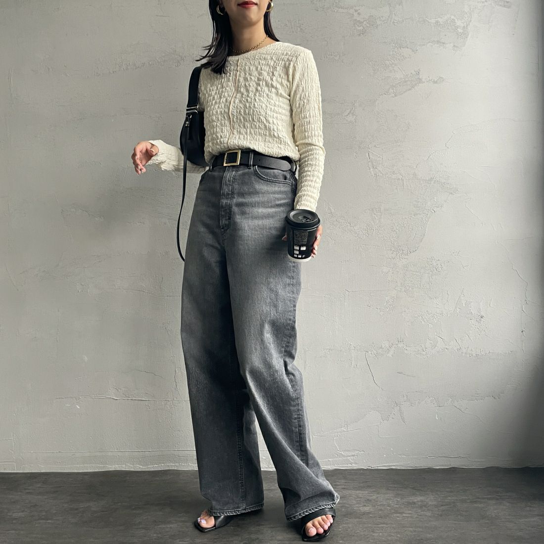 By/m [バイエム] 2WAYシャーリングカットソー [24132018] 02 OFF &&モデル身長：163cm 着用サイズ：F&&