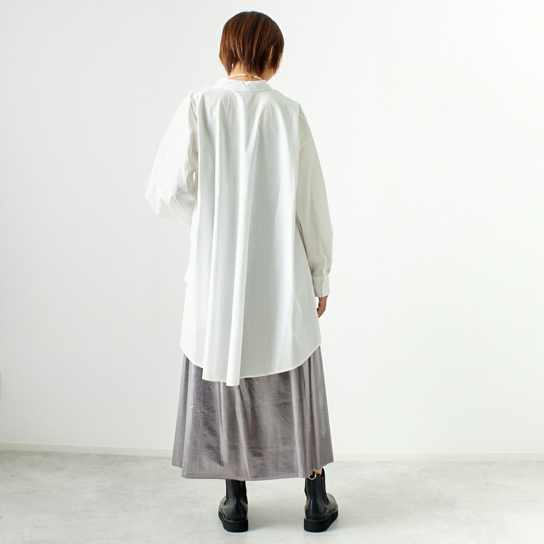 Jf Ready Made [ジェイエフレディメイド] メタリックフレアスカート [963-47841] 08 ｽﾁｰﾙ &&モデル身長：167cm 着用サイズ：F&&
